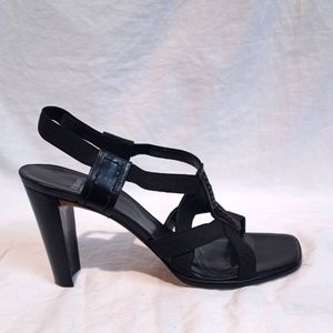 STUART WEITZMAN Black Leather & Elastic Sandals